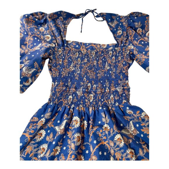 House of Harlow x Revolve Anastassia Blue Boho Floral Puff Sleeve Dress Sz S - Picture 5 of 10